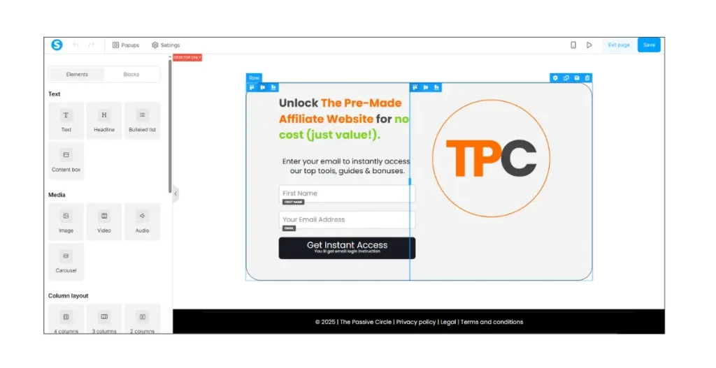 Customize the Page Using Drag-and-Drop Editor