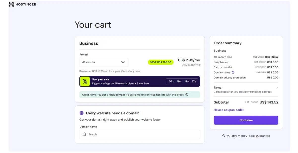 Hostinger hPanel WordPress setup dashboard for beginners