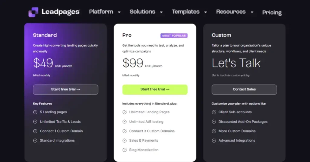 Leadpages Pricing Plan