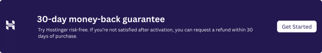 Hostinger pricing 30-day money-back guarantee illustration.