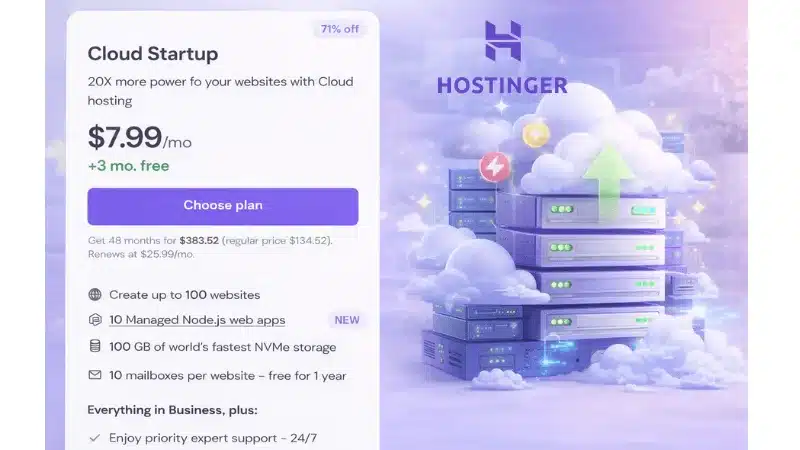 Hostinger Cloud Startup plan features for high traffic websites 2026