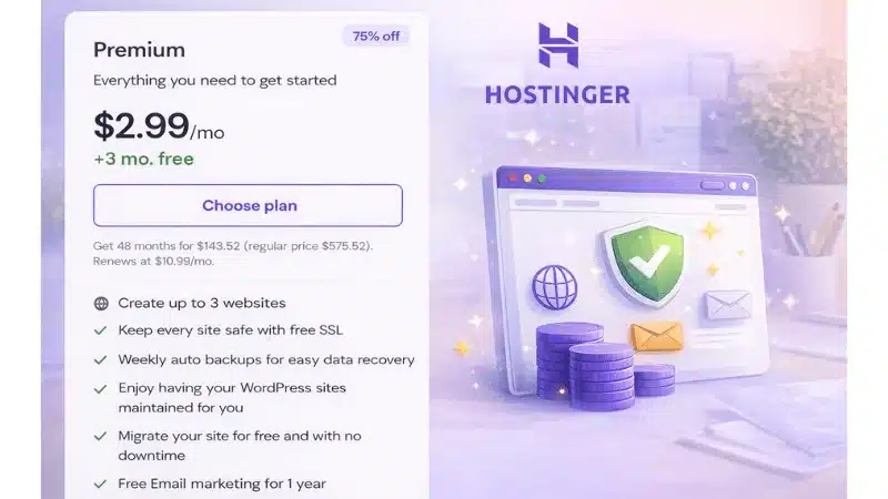 Hostinger Premium plan features and pricing 2026