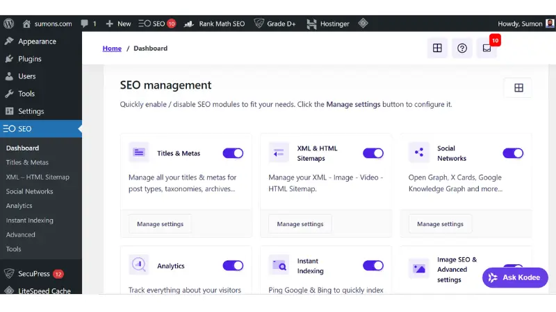 SEOPress review clean WordPress dashboard with no ads or popups