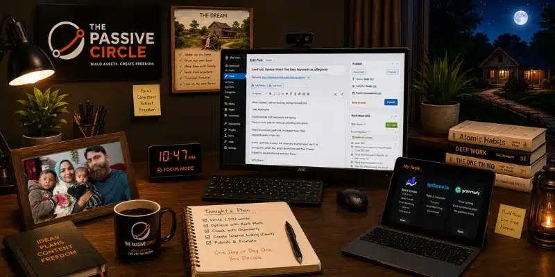 Selim's evening work setup in Dhaka where The Passive Circle was built