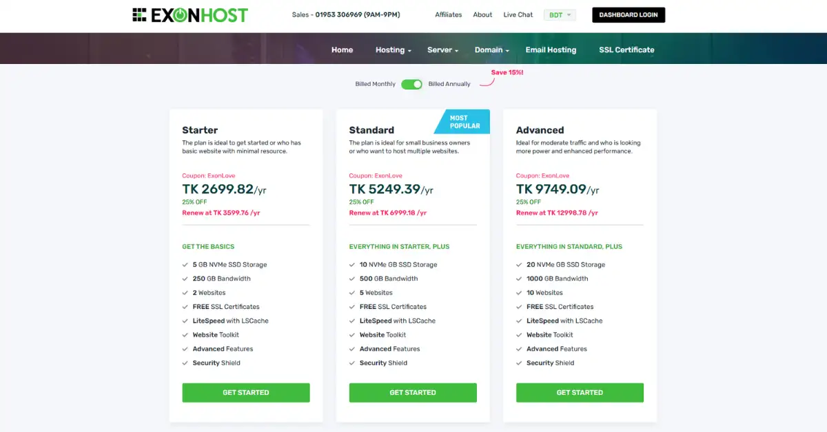 ExonHost Review 2026: Best Hosting for Fast & Reliable Websites in Bangladesh ExonHost Starter, Standard and Advanced shared hosting plans