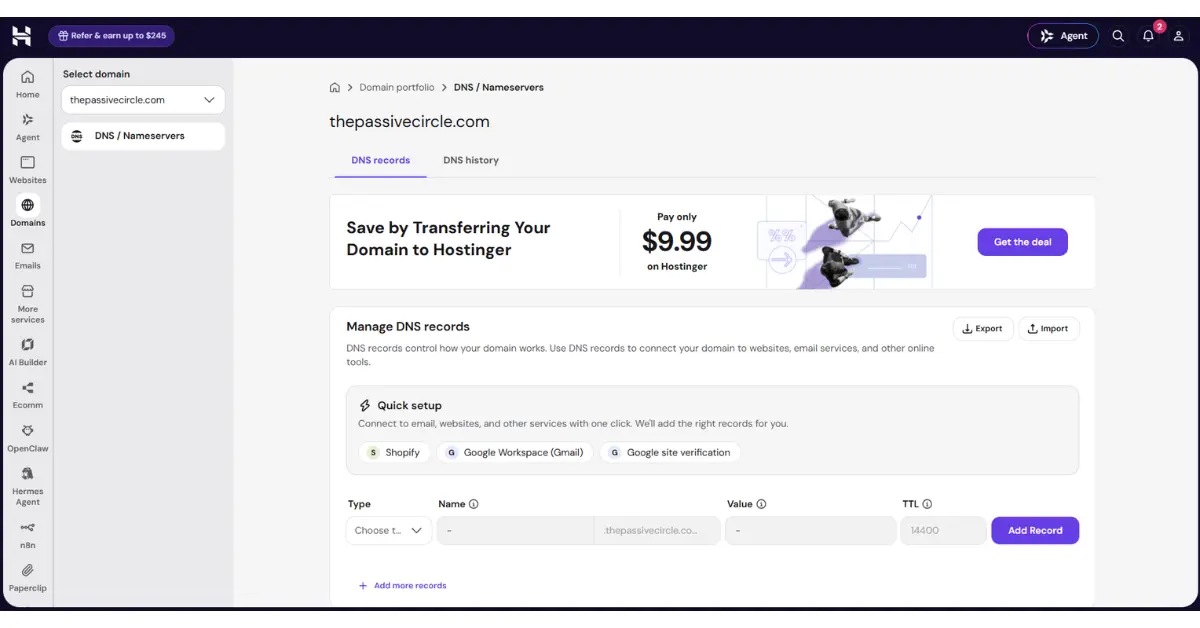 What Is DNS? A Simple Guide for WordPress Website Owners Hostinger DNS management dashboard showing DNS record setup fields